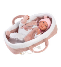 Lelle zīdainis Mimi 42 cm (pārnes. soma, raud, runā, ar mānekli, mīkstais ķermenis) Spānija LL74012